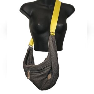 [Nike] Black Wash Soft Denim Crossbody Duffel Bag Bright Yellow Adjustable Strap